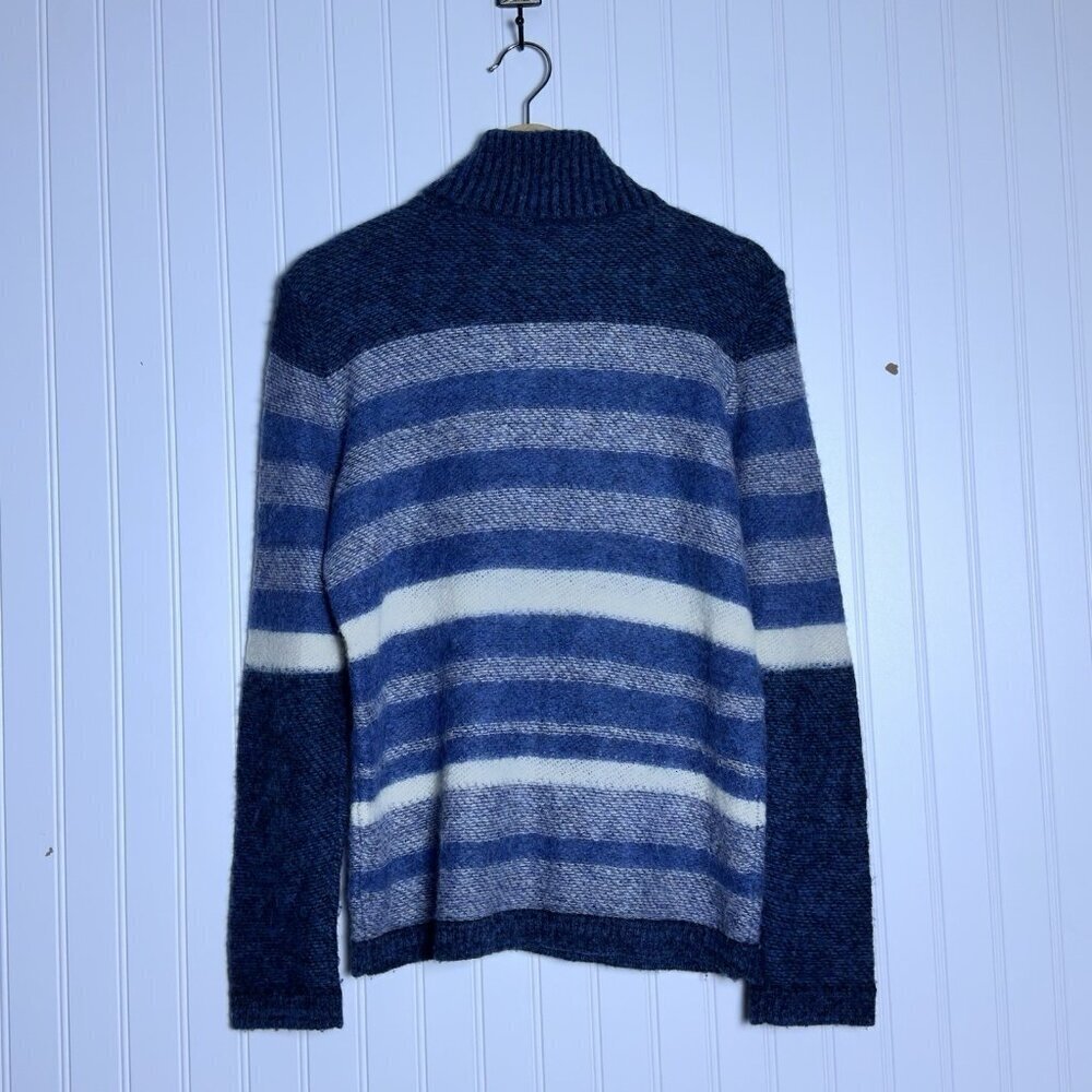 NOT FOR SALE SOLD Tricia Blue Alpaca Wool Horizontal Striped Turtleneck Sweater - Picture 5 of 8